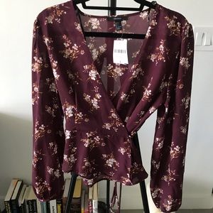 Forever 21 Burgundy Floral Print Wrap Top